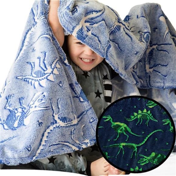 Dinosaur Blanket Glow in The Dark Luminous Dino Blanket for Kids